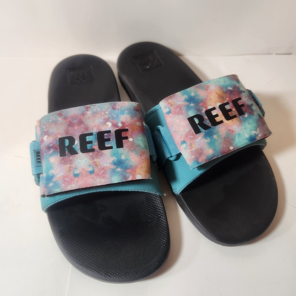Reef‎ Stash Slide Sandals Galaxy Tie Dye Teal Black Mens Pocket Strap